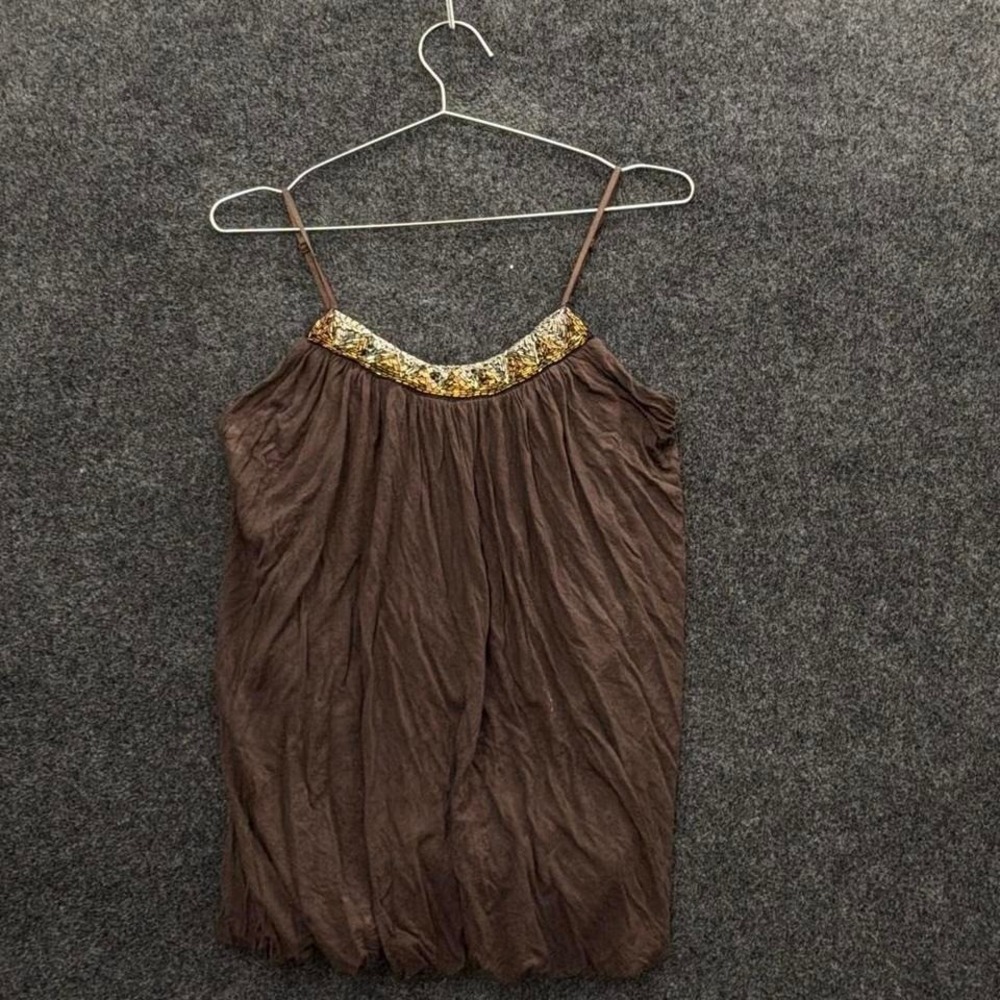 Women's Large Twentyone Brown Beaded Cami Tank Top Boho Y2K
